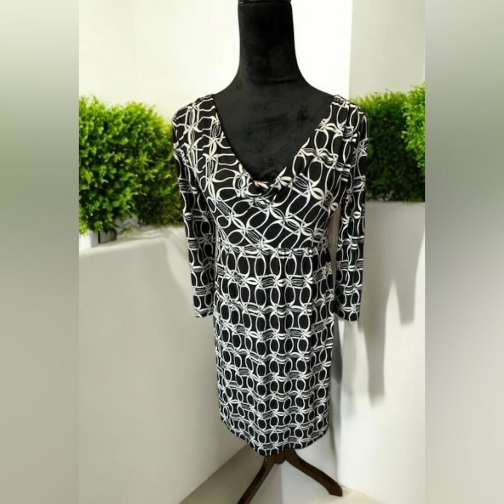 Michael Kors Elegant Black and White Patterned Dress XS